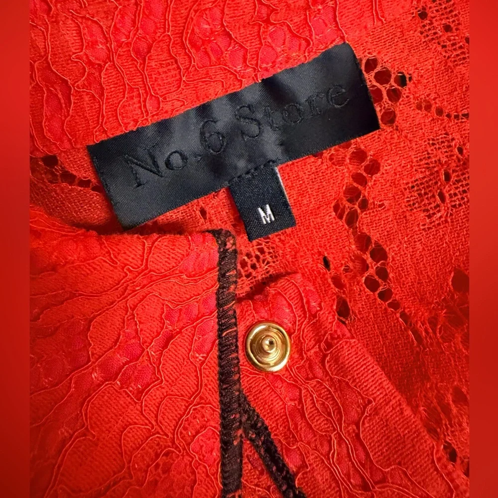❤️No. 6 Store Diedre Red Lace Polo Shirt w/ Button Down. Size Medium - Picture 10 of 11